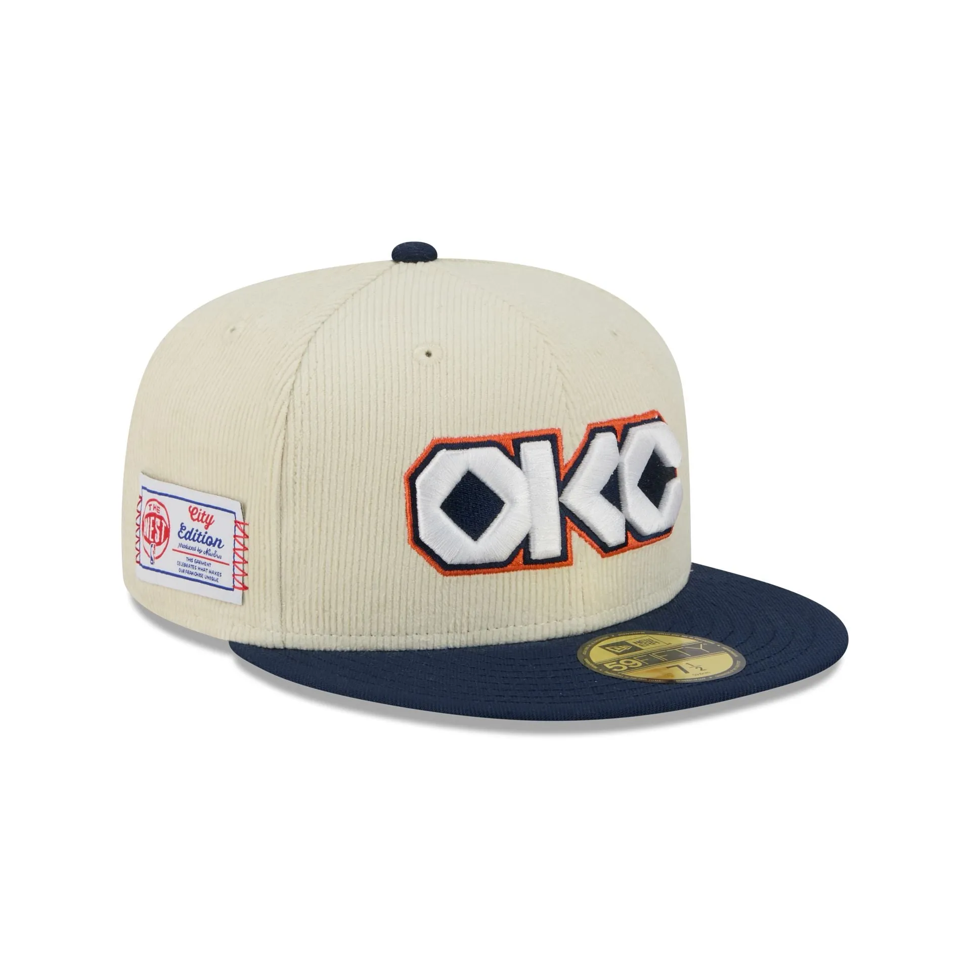 Oklahoma City Thunder 2025 City Edition Chrome White Corduroy 59FIFTY Fitted Hat sold by New Era