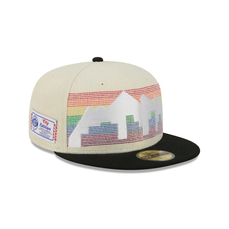 Denver Nuggets 2025 City Edition Chrome White Corduroy 59FIFTY Fitted Hat sold by New Era