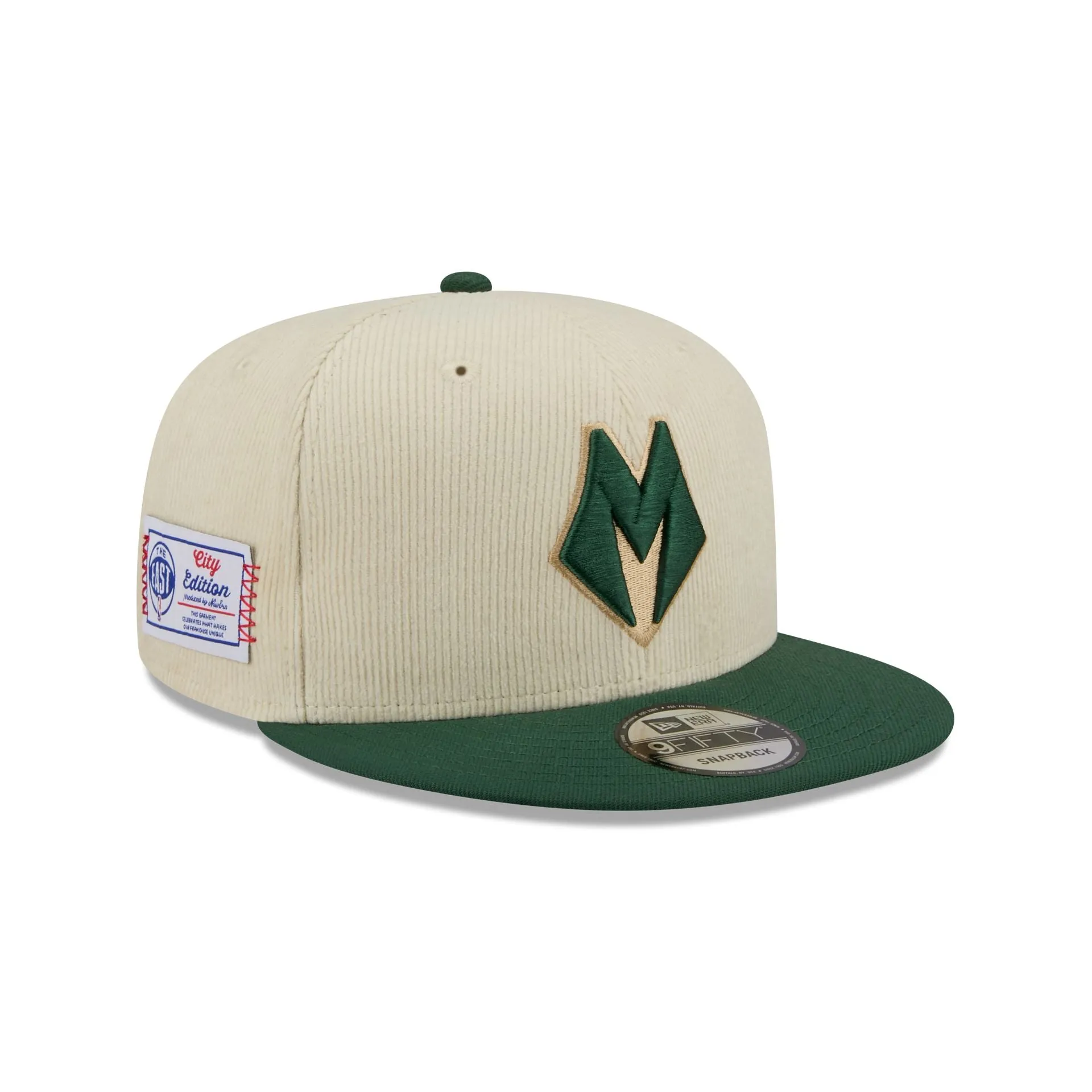 Milwaukee Bucks 2025 City Edition Chrome White Corduroy 9FIFTY Snapback Hat sold by New Era