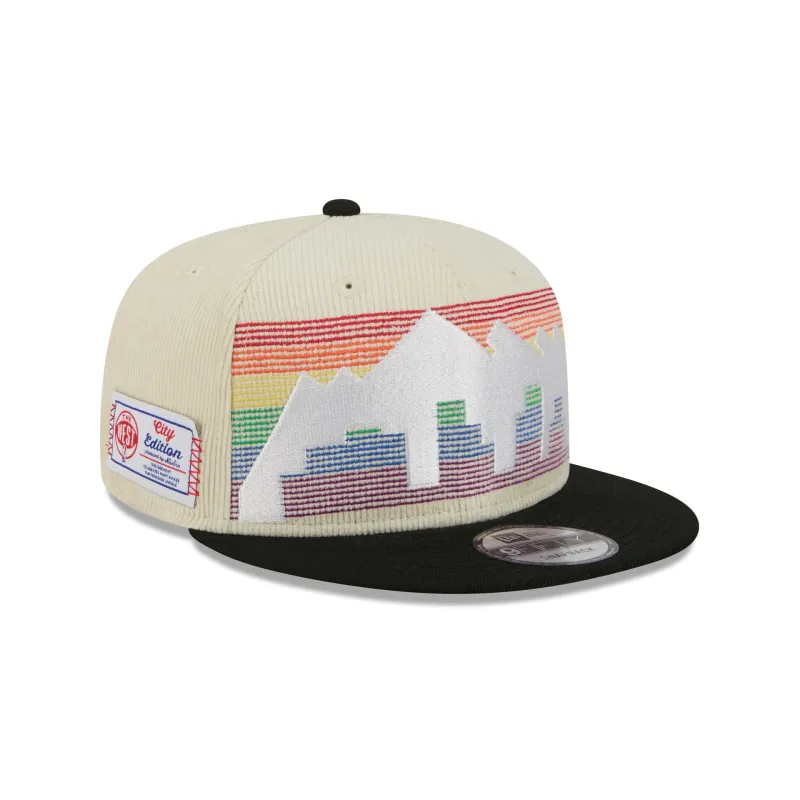 Denver Nuggets 2025 City Edition Chrome White Corduroy 9FIFTY Snapback Hat sold by New Era