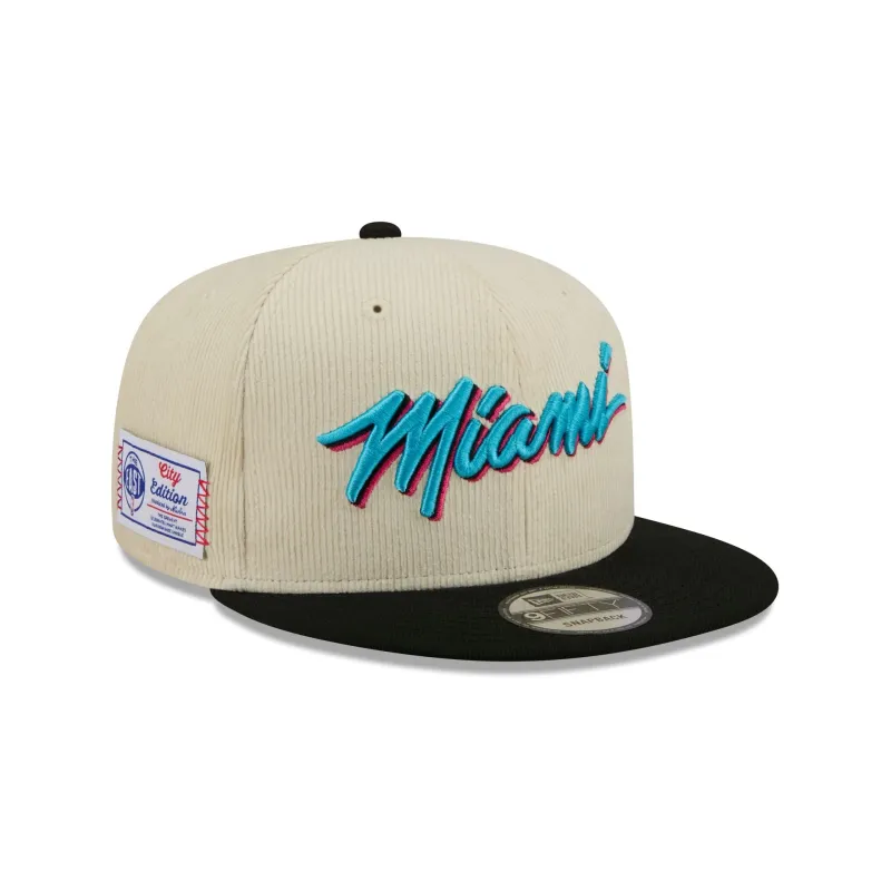 Miami Heat 2025 City Edition Chrome White Corduroy 9FIFTY Snapback Hat sold by New Era