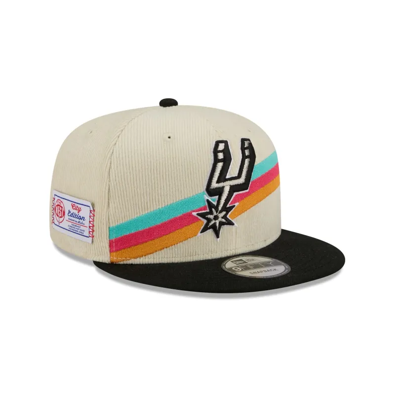 San Antonio Spurs 2025 City Edition Chrome White Corduroy 9FIFTY Snapback Hat sold by New Era