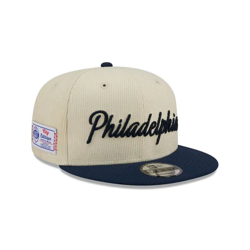 Philadelphia 76ers 2025 City Edition Chrome White Corduroy 9FIFTY Snapback Hat sold by New Era