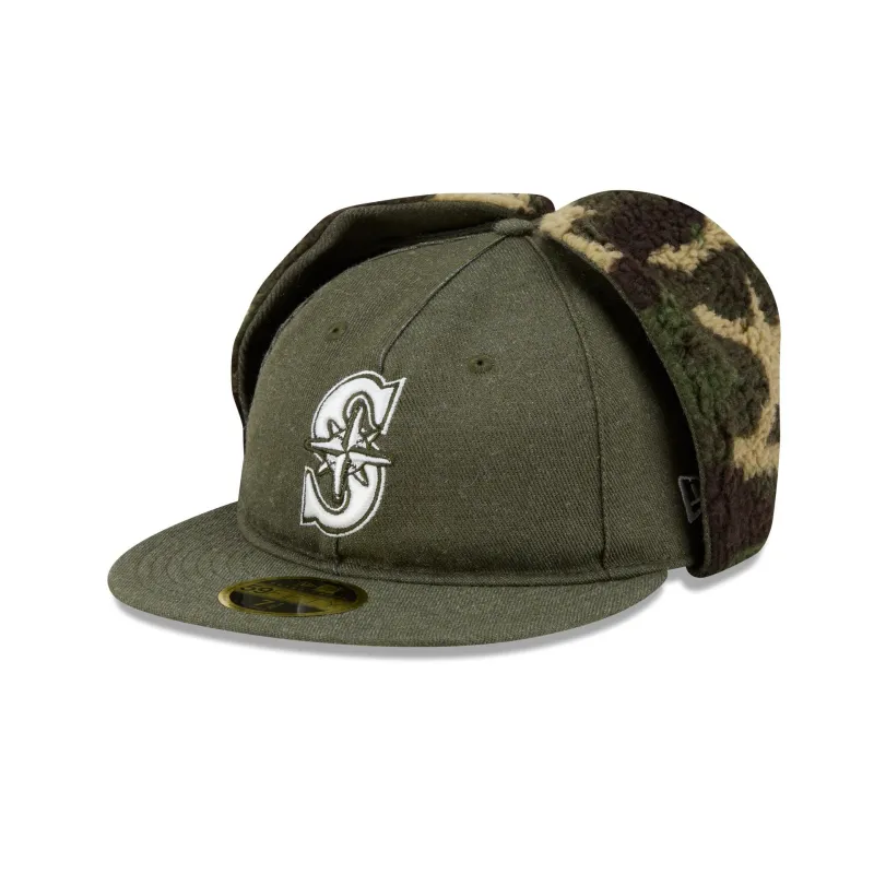 Seattle Mariners Three Looms Cotton Twill Camo Retro Crown Dog Ear 59FIFTY Fitted Hat sold by New Era