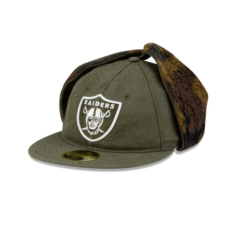 Las Vegas Raiders Three Looms Cotton Twill Camo Retro Crown Dog Ear 59FIFTY Fitted Hat sold by New Era