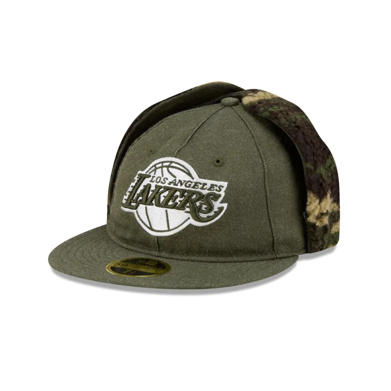 Los Angeles Lakers Three Looms Cotton Twill Camo Retro Crown Dog Ear 59FIFTY Fitted Hat sold by New Era
