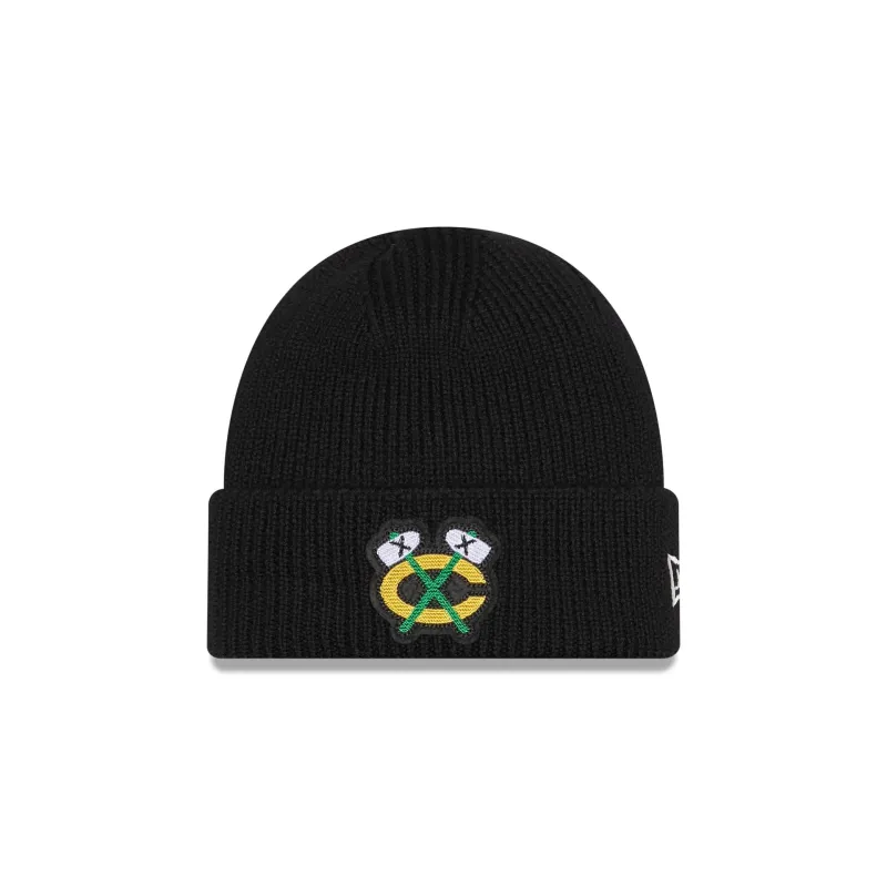 Chicago Blackhawks Short Skull Cuff Knit Beanie Hat sold by New Era