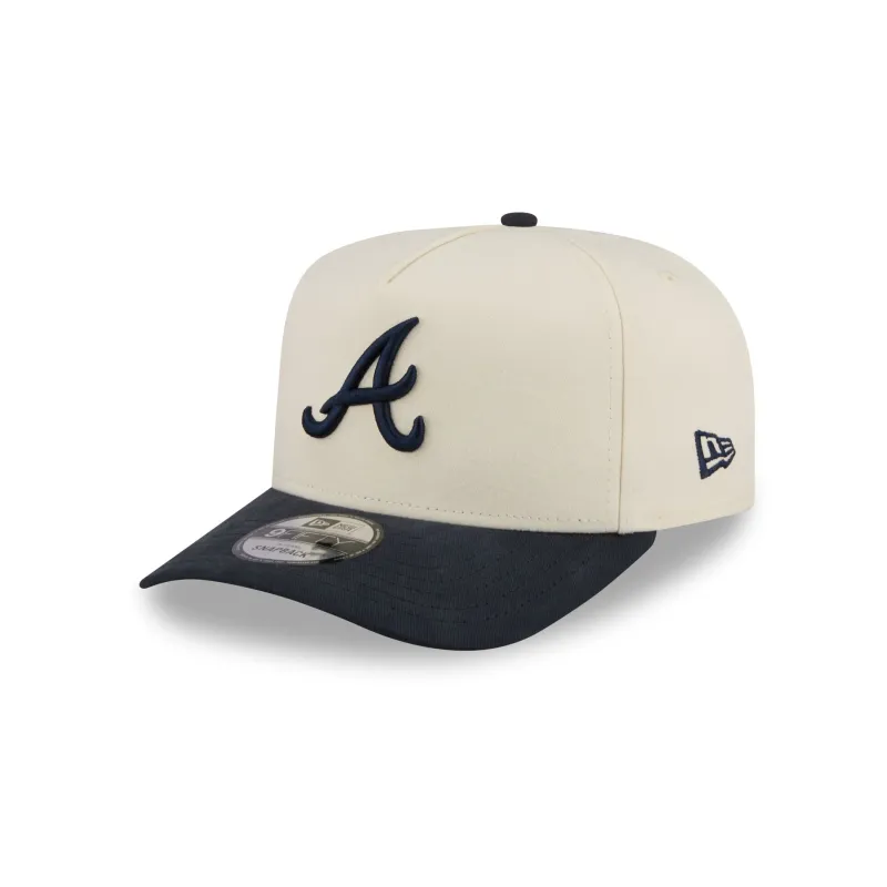 Atlanta Braves Cotton Brush Chrome Pre-Curve 9FIFTY A-Frame Snapback Hat sold by New Era