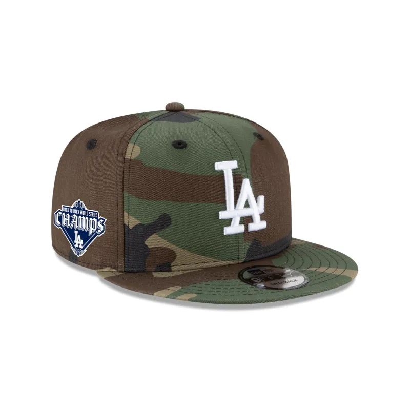 Los Angeles Dodgers 2025 World Series Champions Back to Back Patch Camo 9FIFTY Snapback Hat sold by New Era