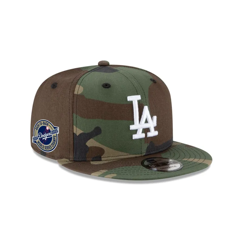 Los Angeles Dodgers 2025 World Series Champions Back-to-Back Circle Patch Camo 9FIFTY Snapback Hat sold by New Era