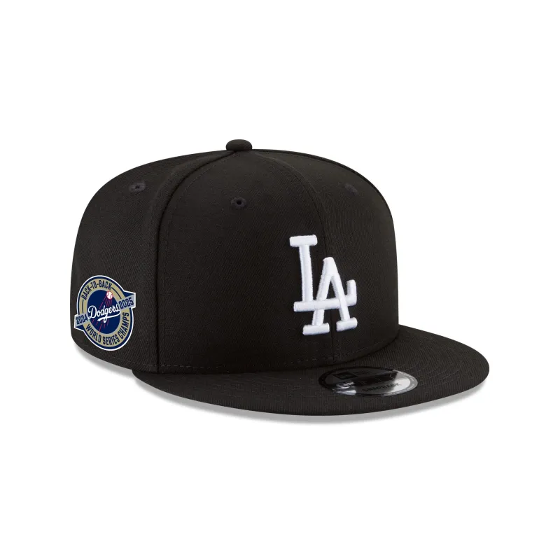 Los Angeles Dodgers 2025 World Series Champions Back-to-Back Circle Patch Black 9FIFTY Snapback Hat sold by New Era