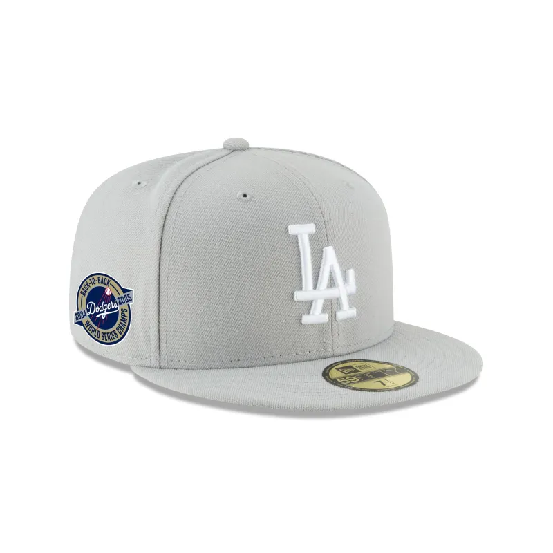 Los Angeles Dodgers 2025 World Series Champions Back-to-Back Circle Patch Gray 59FIFTY Fitted Hat sold by New Era