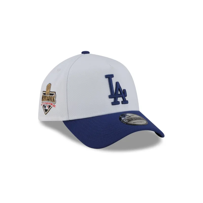 Los Angeles Dodgers 2025 World Series Champions Trophy Sidepatch White 9FORTY A-Frame Snapback Hat sold by New Era