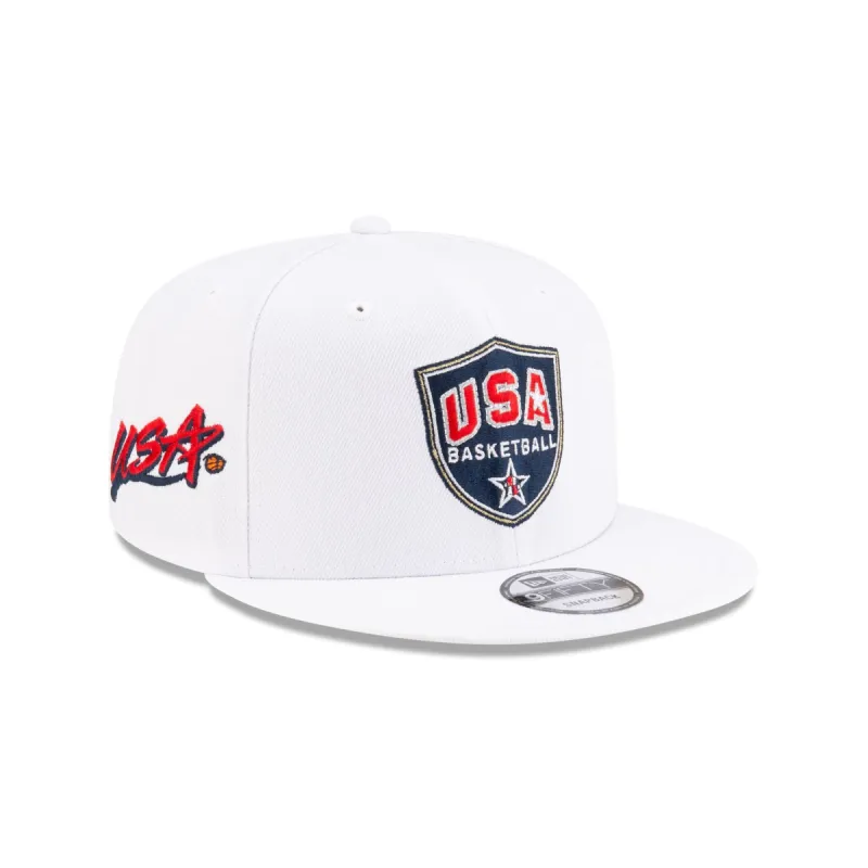 USA Basketball Shield Optic White 9FIFTY Snapback Hat sold by New Era
