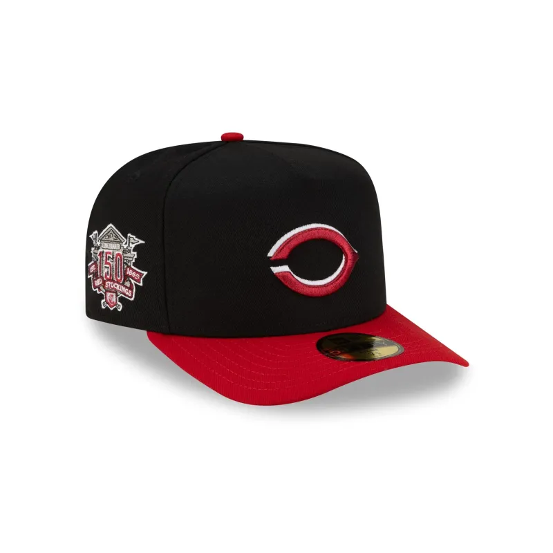 Just Caps Upside Down Logo Cincinnati Reds 59FIFTY A-Frame Fitted Hat made by New Era