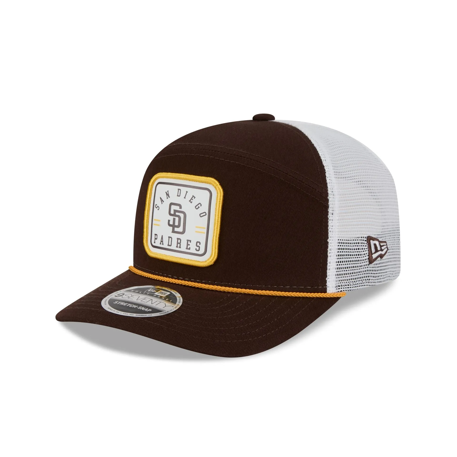 San Diego Padres Square Patch Split Panel 9SEVENTY Trucker Hat sold by New Era