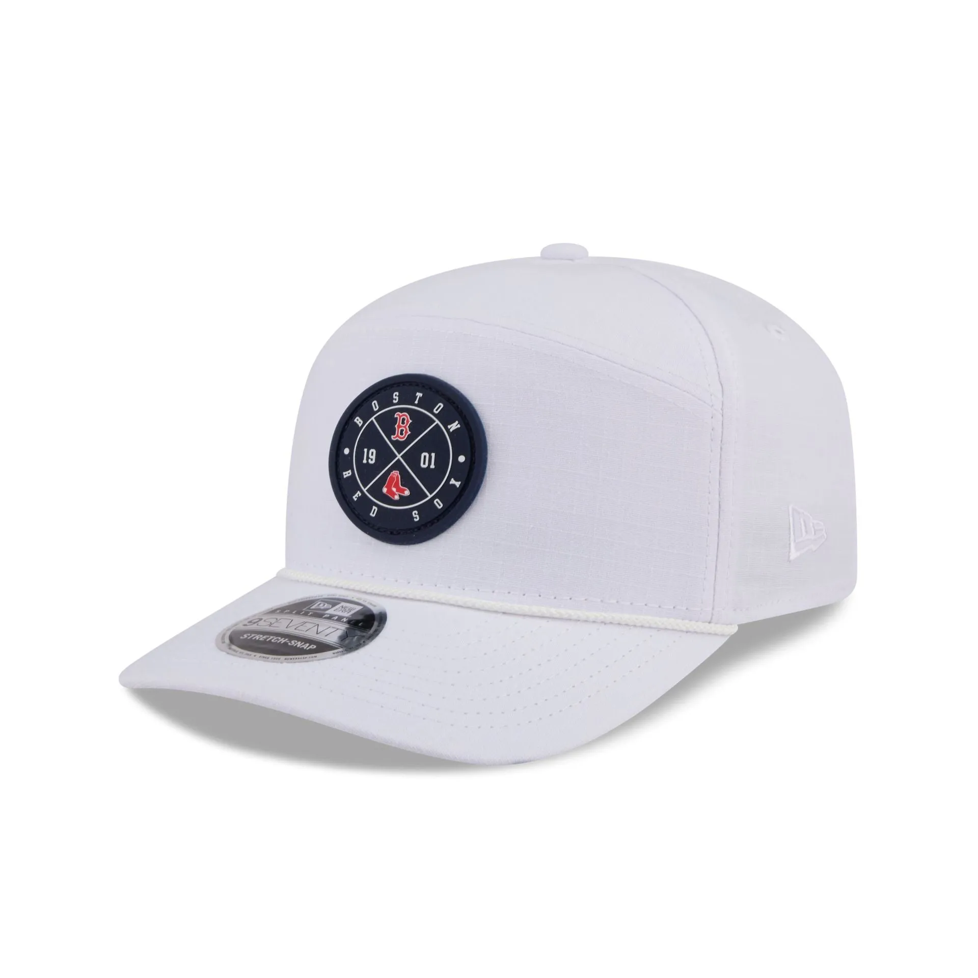 Boston Red Sox Circle Logo White Split Panel 9SEVENTY Stretch-Snap Hat sold by New Era