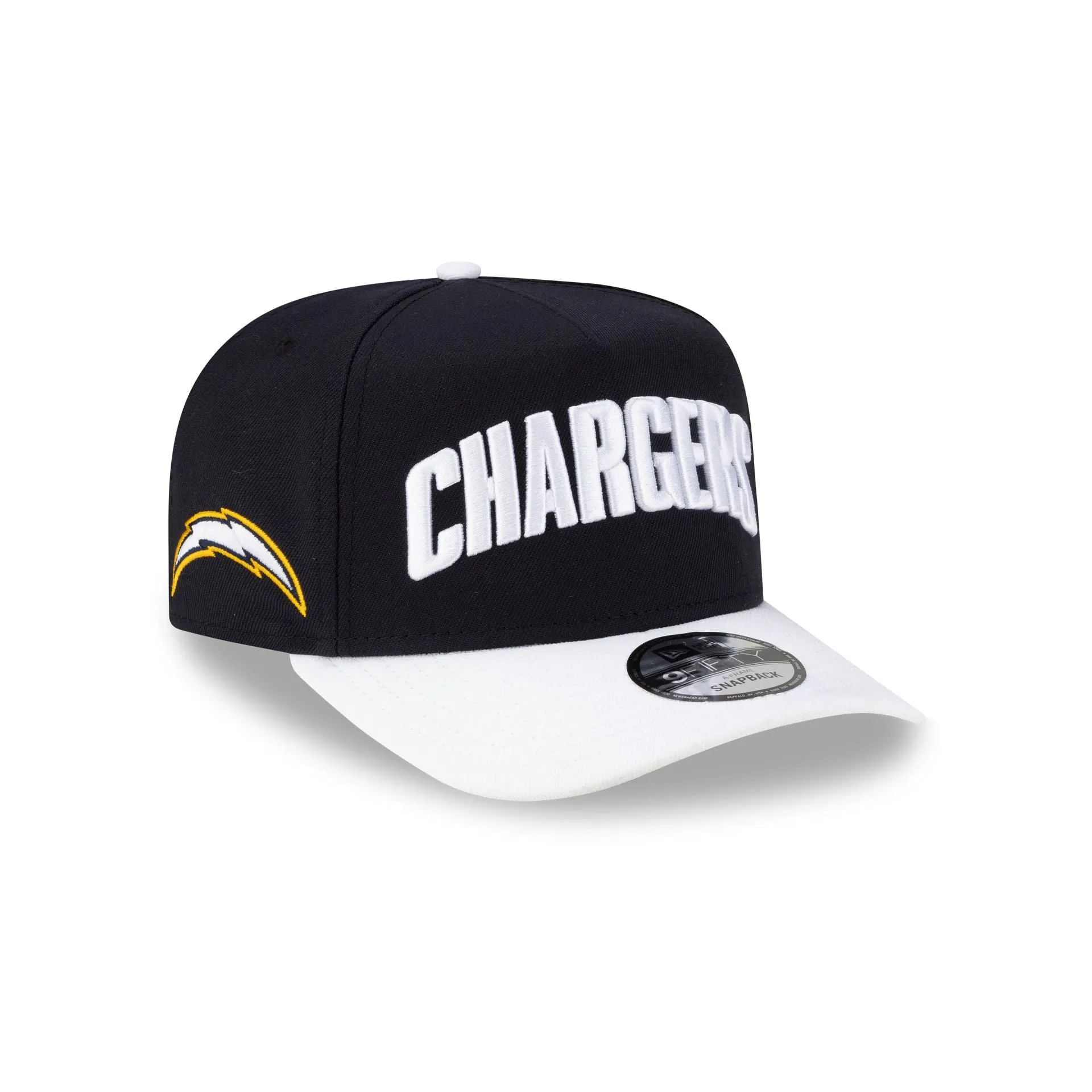 Los Angeles Chargers Wordmark Navy 9FIFTY A-Frame Snapback Hat sold by New Era