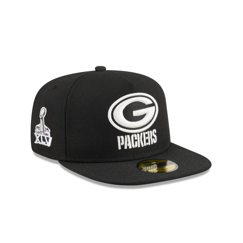 Just Caps Chiseled Logo Green Bay Packers 59FIFTY A-Frame Fitted Hat sold by New Era