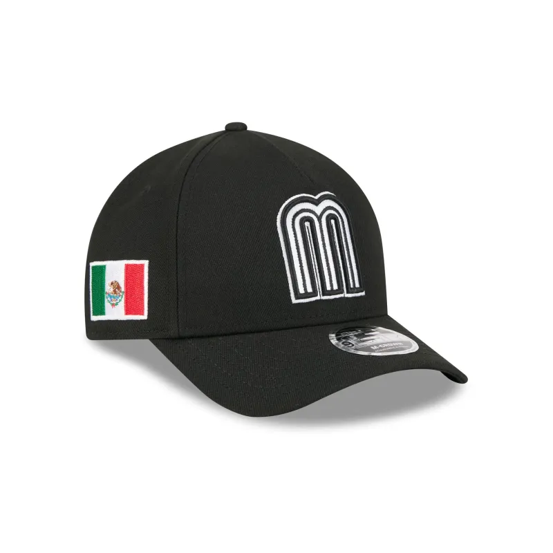 Mexico World Baseball Classic Black and White 9FORTY M-Crown A-Frame Snapback Hat sold by New Era