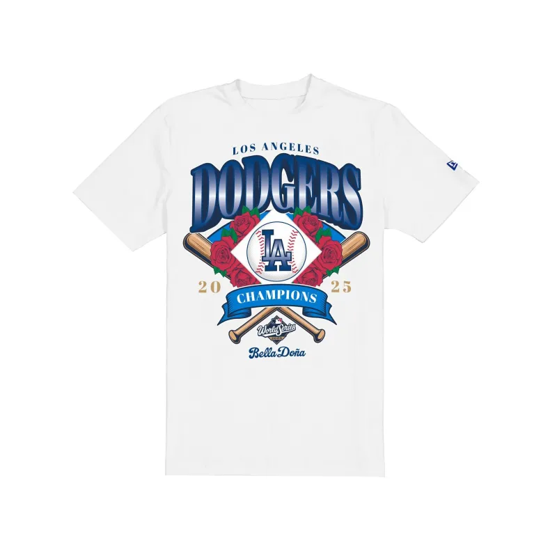 Bella Doña x Los Angeles Dodgers 2025 World Series Champions White T-Shirt made by New Era