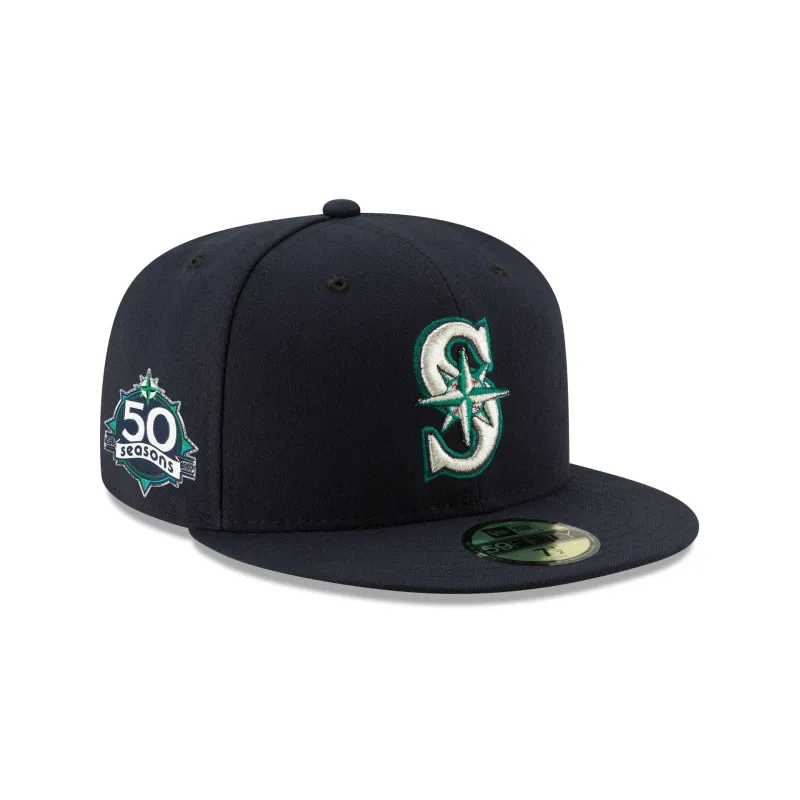 Seattle Mariners 50th Anniversary Navy 59FIFTY Fitted Hat sold by New Era