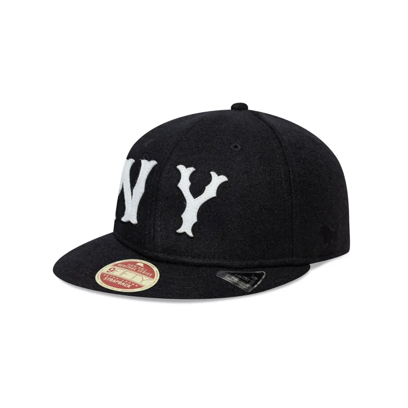 New York Highlanders Black Melton Wool Heritage Series Retro Crown 9FIFTY Strapback Hat made by New Era