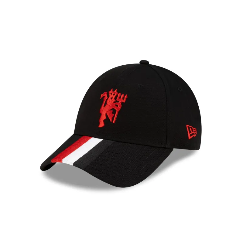 Manchester United FC Stripe Black 9FORTY Adjustable Hat made by New Era