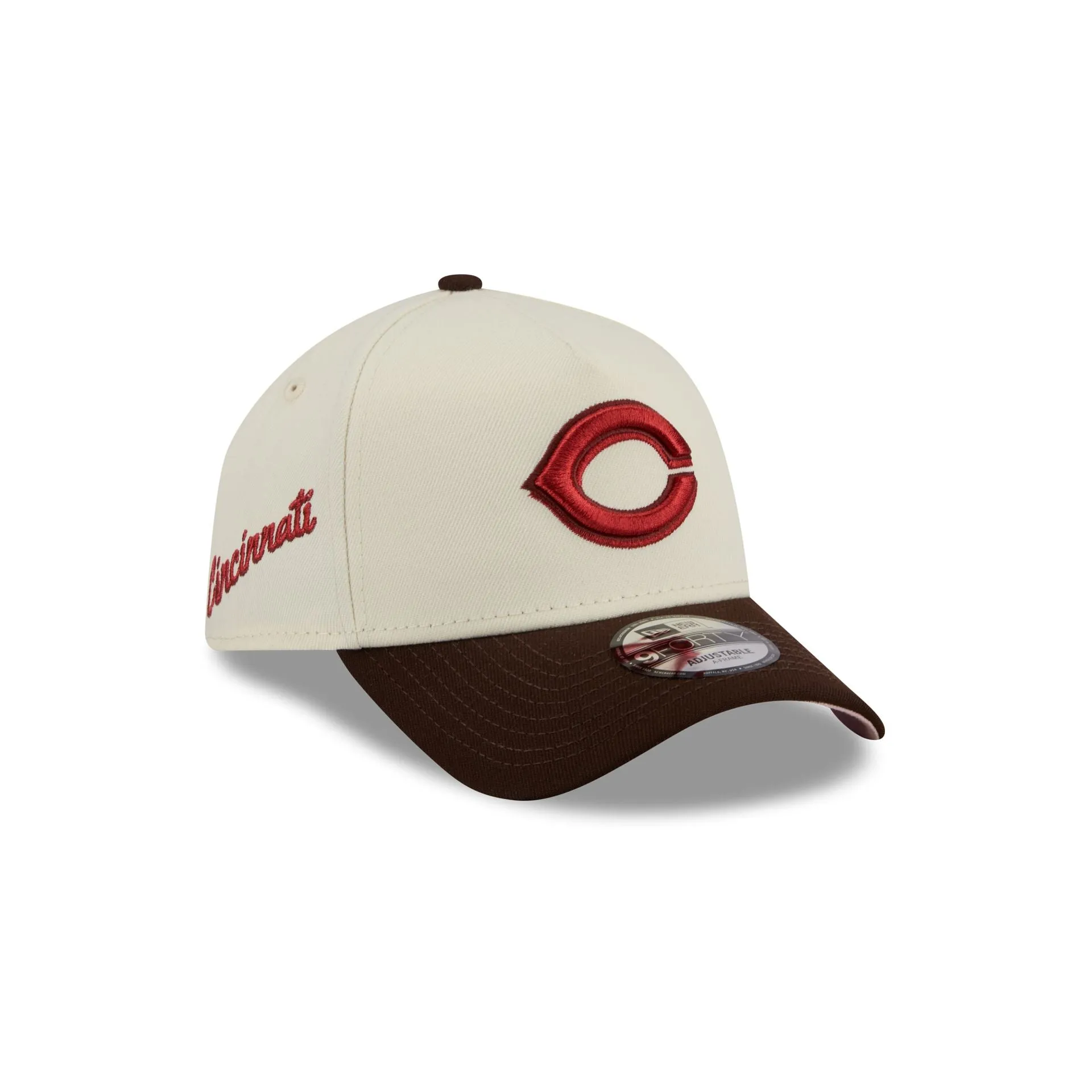 Cincinnati Reds City Script 9FORTY A-Frame Snapback Hat sold by New Era