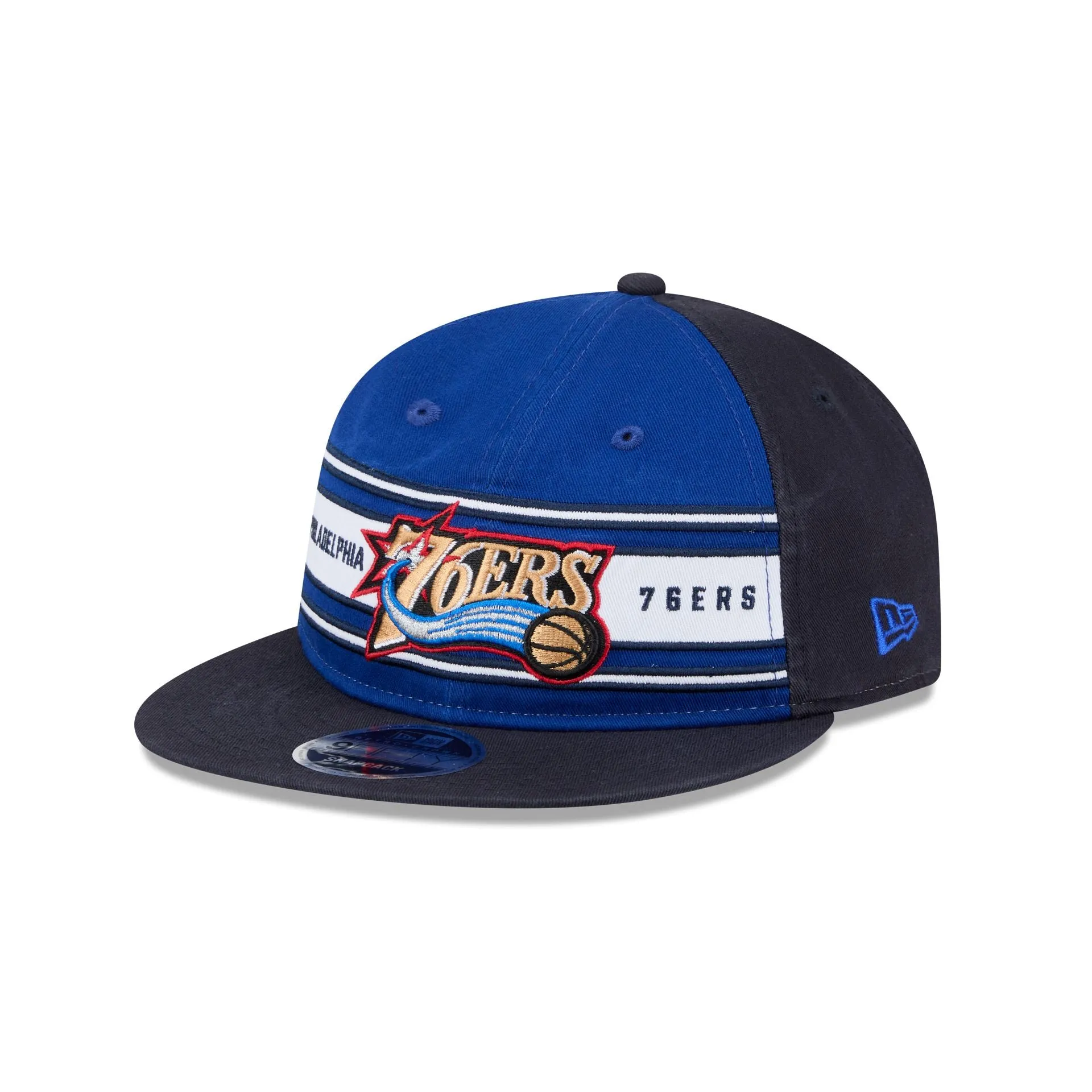 Philadelphia 76ers Team Stripes Retro Crown 9FIFTY Snapback Hat sold by New Era