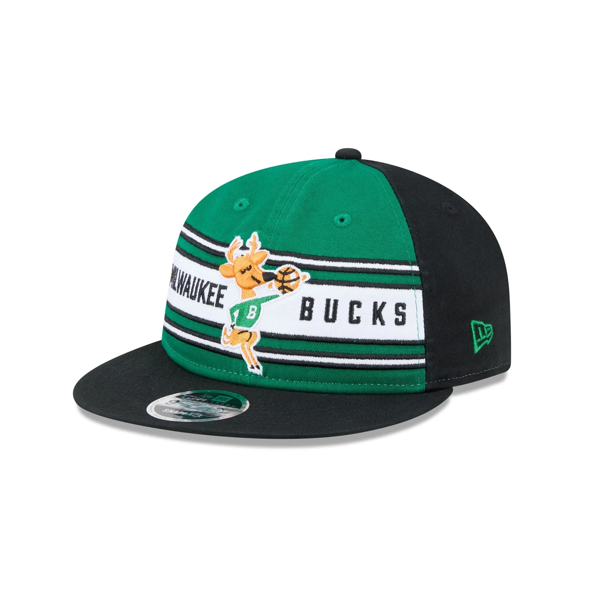 Milwaukee Bucks Team Stripes Retro Crown 9FIFTY Snapback Hat sold by New Era