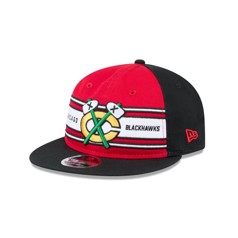 Chicago Blackhawks Team Stripes Retro Crown 9FIFTY Snapback Hat sold by New Era