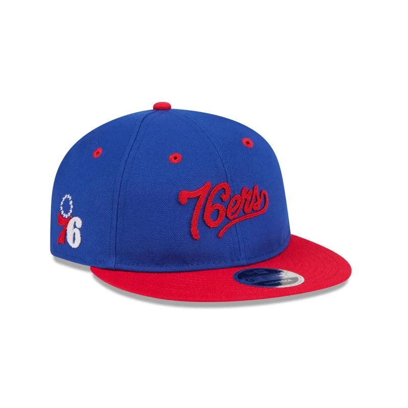 Philadelphia 76ers Chainstitch Script Retro Crown 9FIFTY Snapback Hat sold by New Era