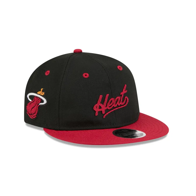 Miami Heat Chainstitch Script Retro Crown 9FIFTY Snapback Hat made by New Era