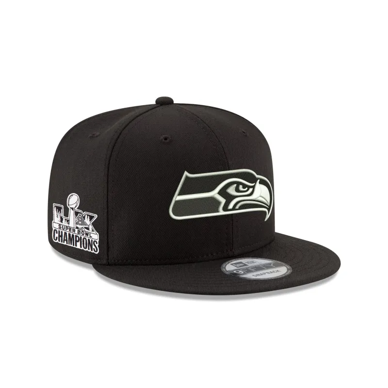 Seattle Seahawks Super Bowl LX Champions Sidepatch Black 9FIFTY Snapback Hat sold by New Era