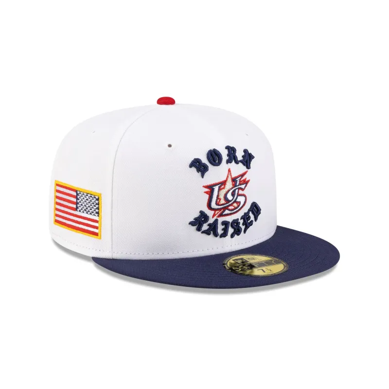 Born x Raised x USA White 59FIFTY Fitted Hat made by New Era