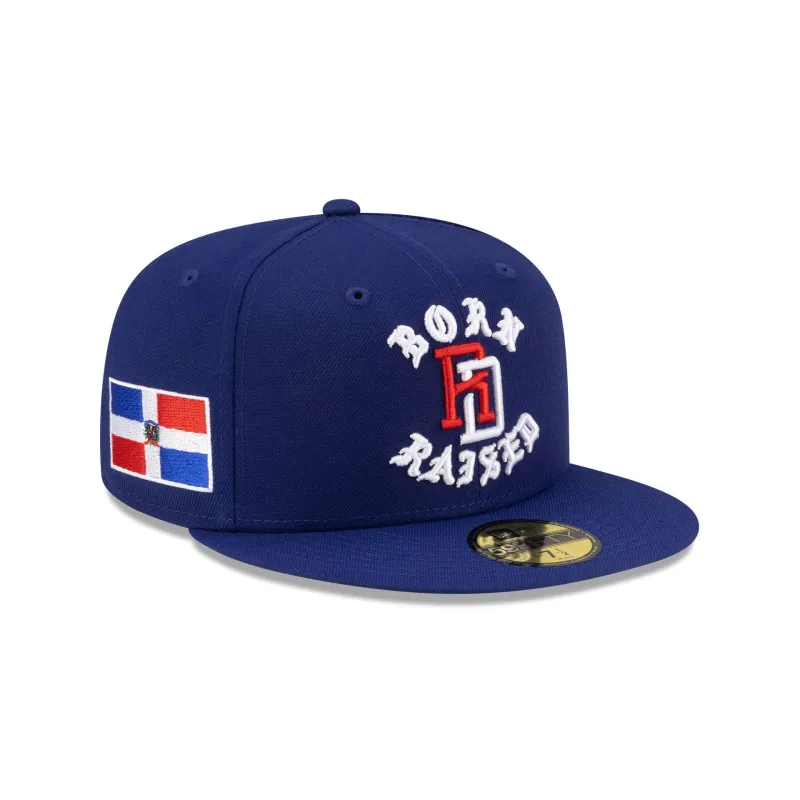 Born x Raised x Dominican Republic Blue 59FIFTY Fitted Hat made by New Era