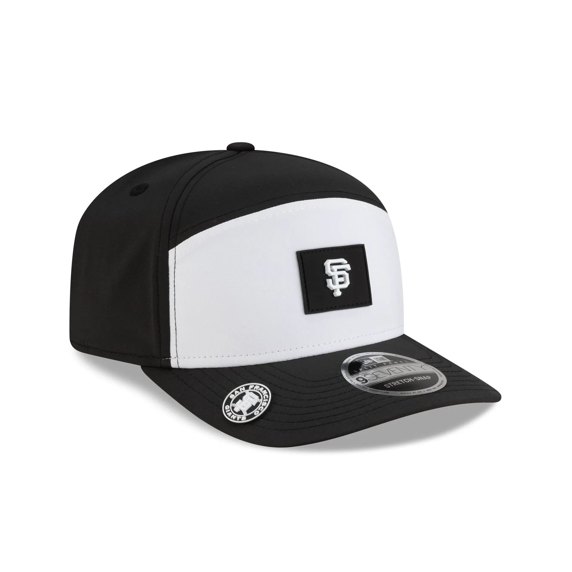 San Francisco Giants 2026 Clubhouse Black & White Split Panel 9SEVENTY Stretch-Snap Hat sold by New Era