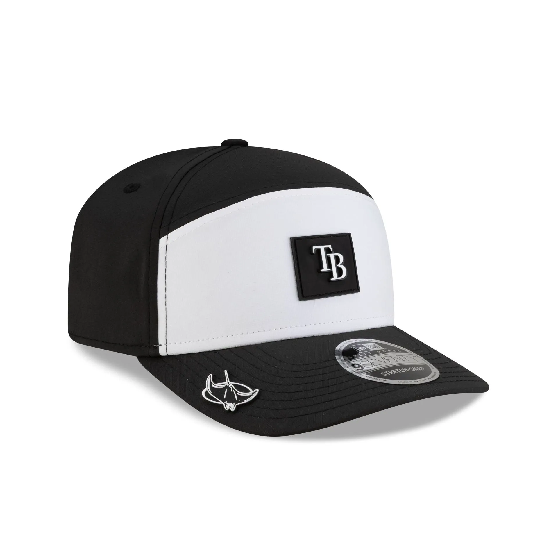 Tampa Bay Rays 2026 Clubhouse Black & White Split Panel 9SEVENTY Stretch-Snap Hat sold by New Era