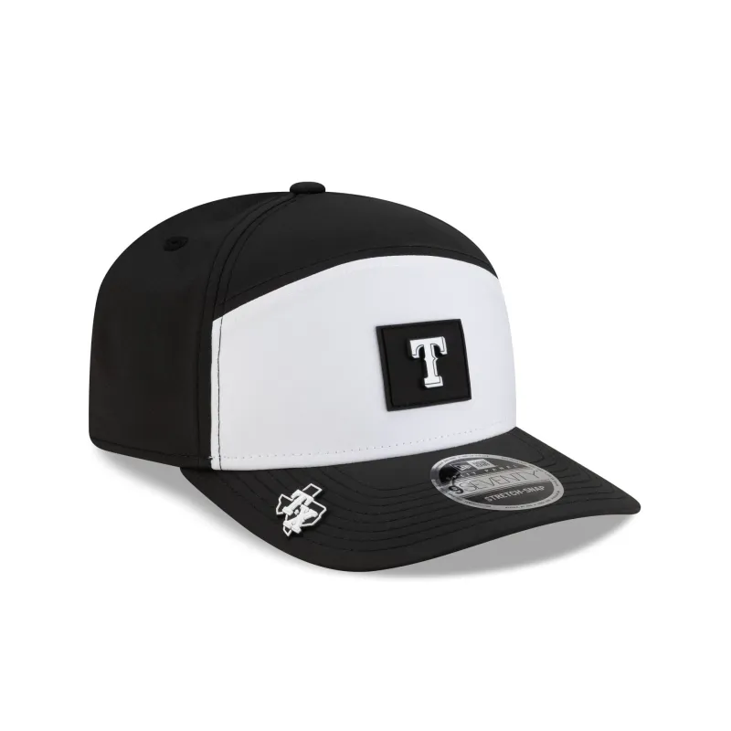 Texas Rangers 2026 Clubhouse Black & White Split Panel 9SEVENTY Stretch-Snap Hat sold by New Era
