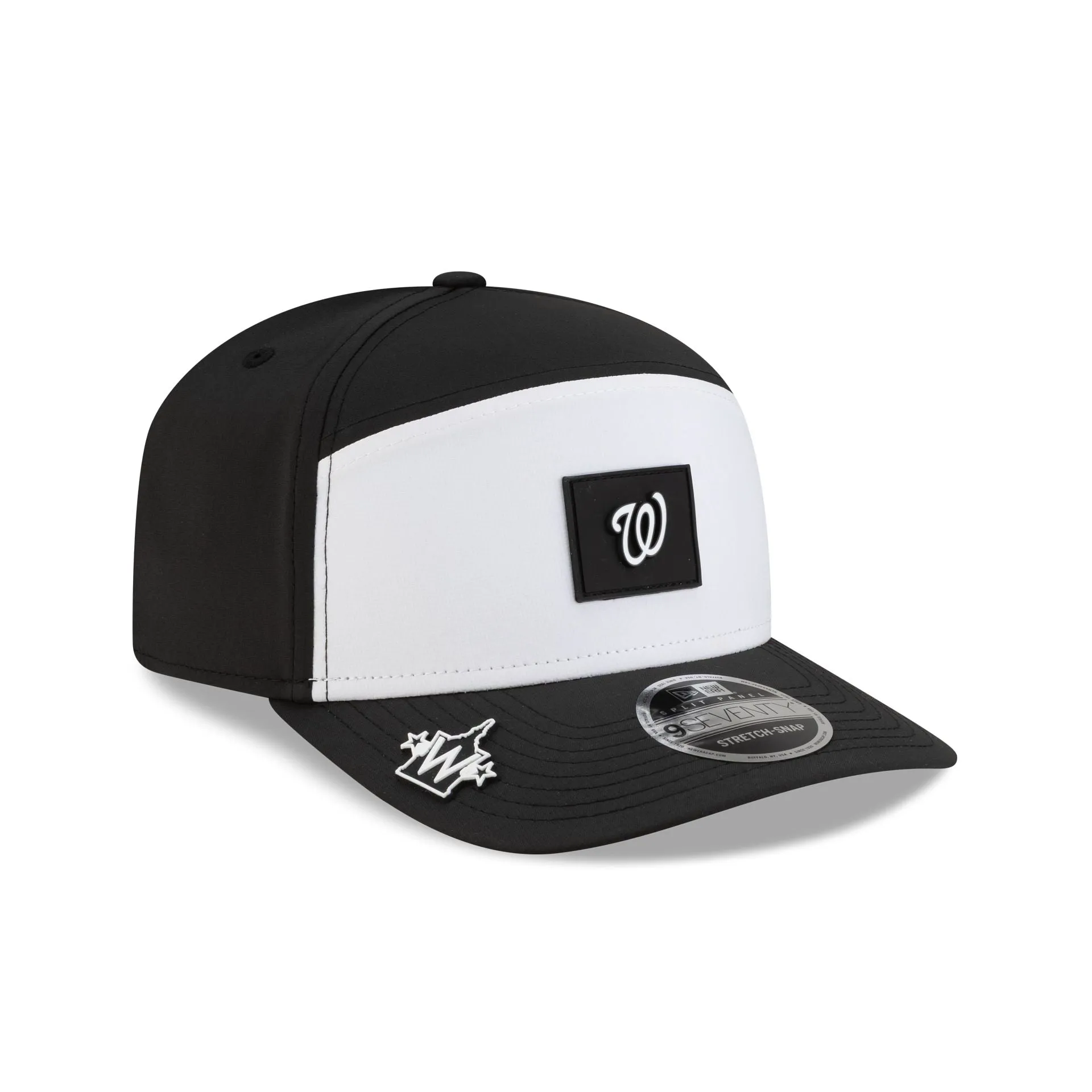 Washington Nationals 2026 Clubhouse Black & White Split Panel 9SEVENTY Stretch-Snap Hat sold by New Era