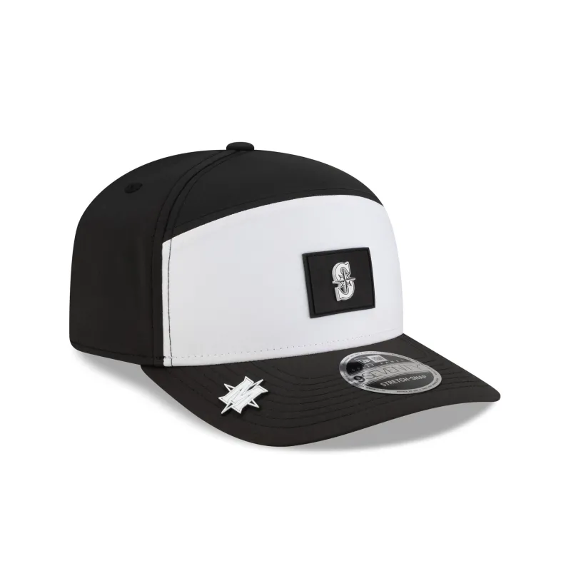 Seattle Mariners 2026 Clubhouse Black & White Split Panel 9SEVENTY Stretch-Snap Hat sold by New Era