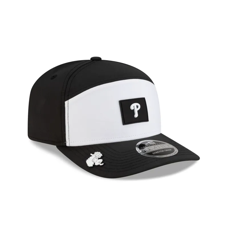 Philadelphia Phillies 2026 Clubhouse Black & White Split Panel 9SEVENTY Stretch-Snap Hat sold by New Era