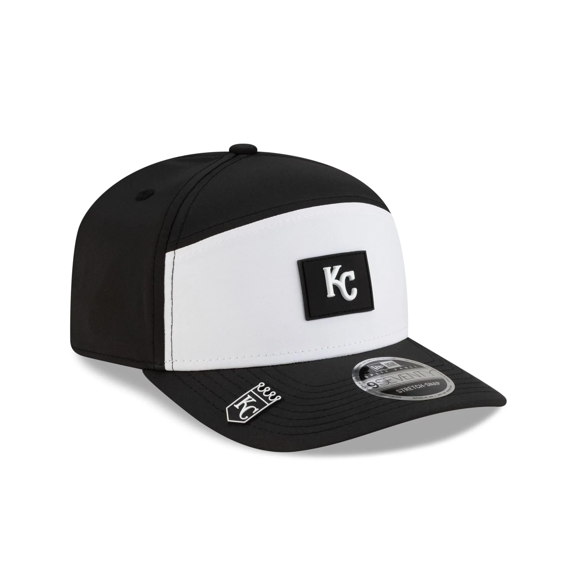 Kansas City Royals 2026 Clubhouse Black & White Split Panel 9SEVENTY Stretch-Snap Hat sold by New Era