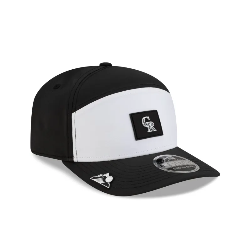 Colorado Rockies 2026 Clubhouse Black & White Split Panel 9SEVENTY Stretch-Snap Hat sold by New Era