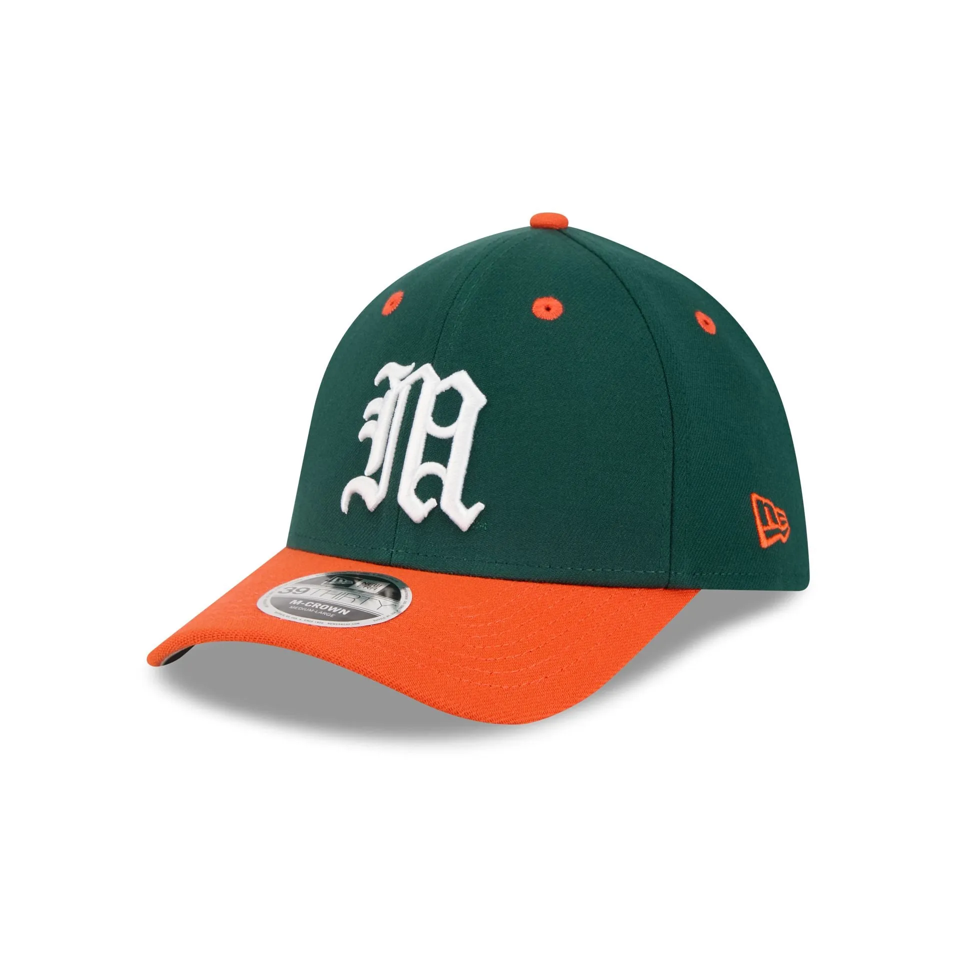 New Era x adidas Miami Hurricanes Dark Green 39THIRTY M-Crown Stretch Fit Hat sold by New Era