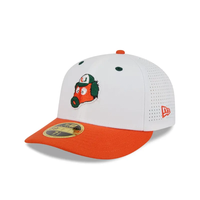 New Era x adidas Miami Hurricanes White Mascot Low Profile 59FIFTY Fitted Hat sold by New Era