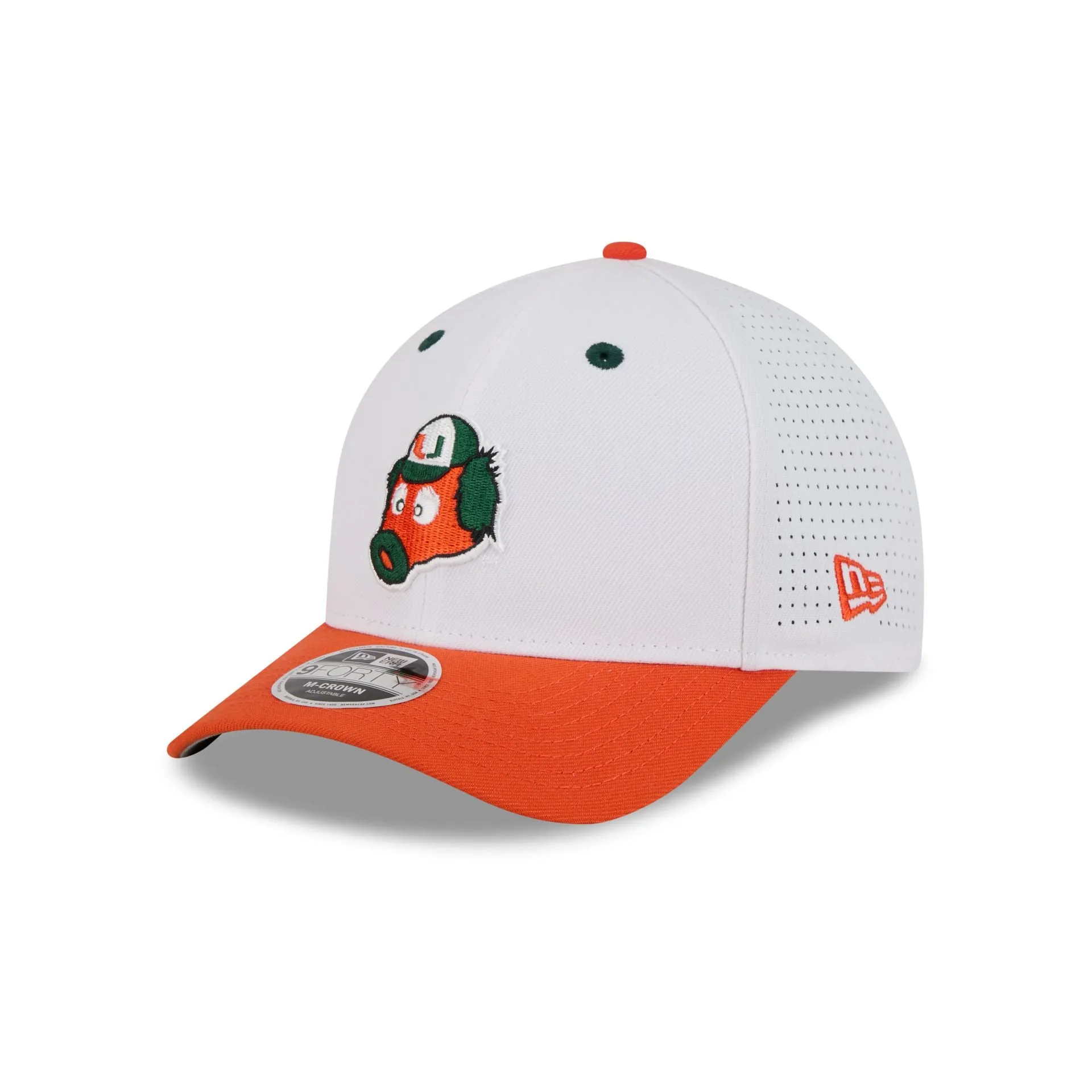 New Era x adidas Miami Hurricanes White Mascot 9FORTY M-Crown Snapback Hat sold by New Era