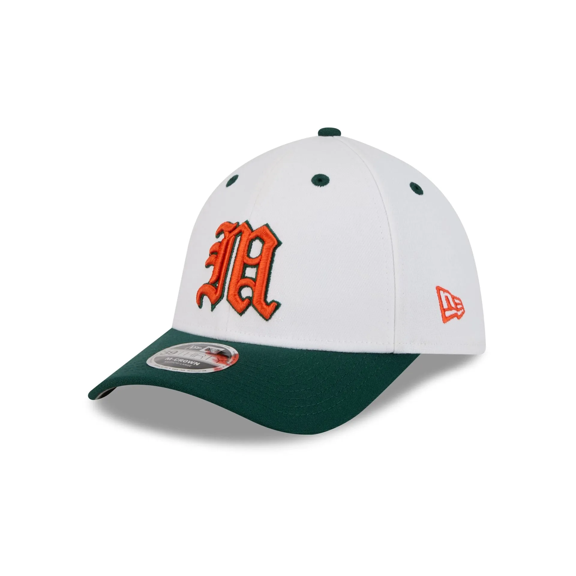 New Era x adidas Miami Hurricanes White 39THIRTY M-Crown Stretch Fit Hat sold by New Era