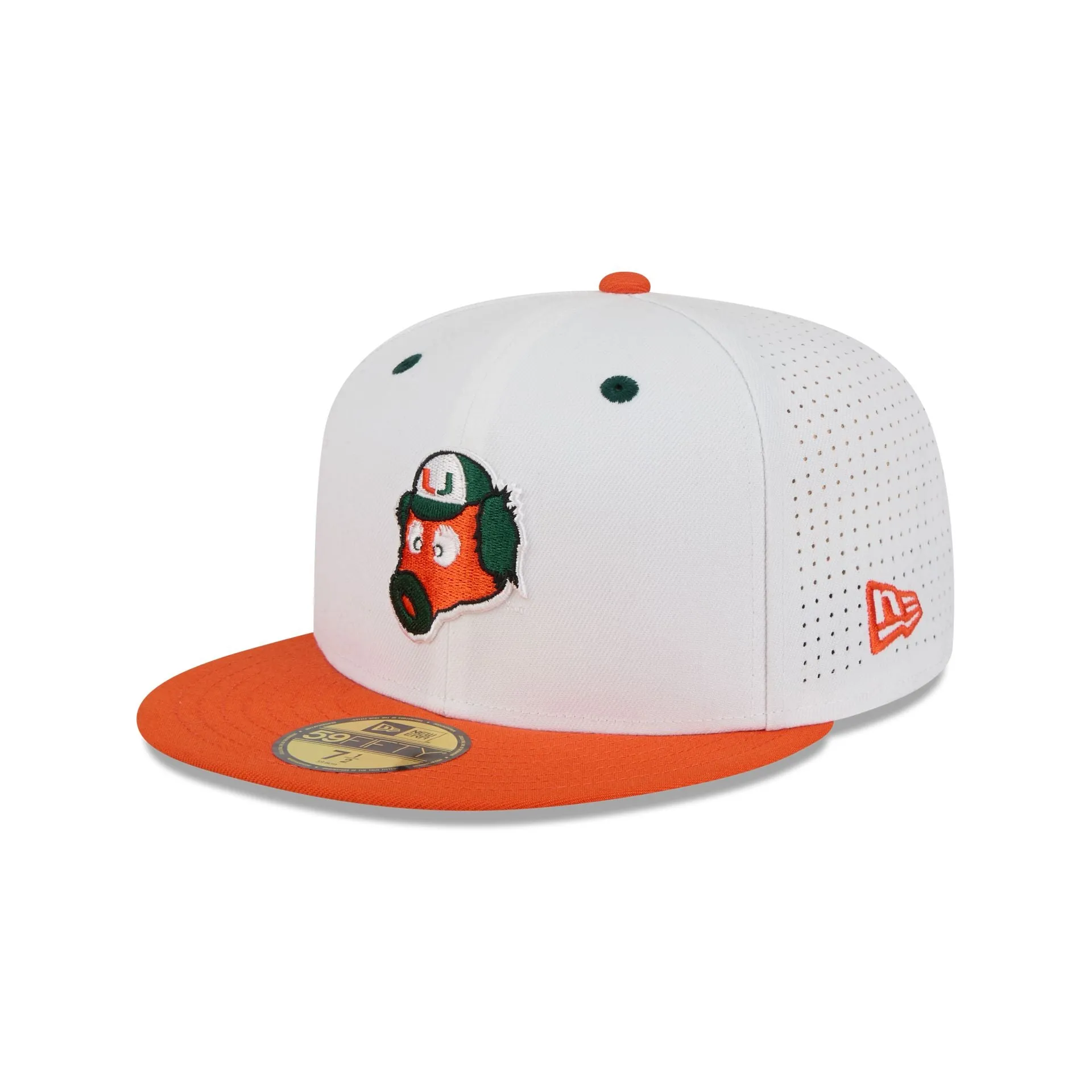New Era x adidas Miami Hurricanes White Mascot 59FIFTY Fitted Hat sold by New Era